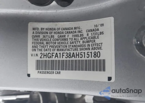 2010 Honda Civic Vp from USA, damaged, VIN 2HGFA1F38AH515180